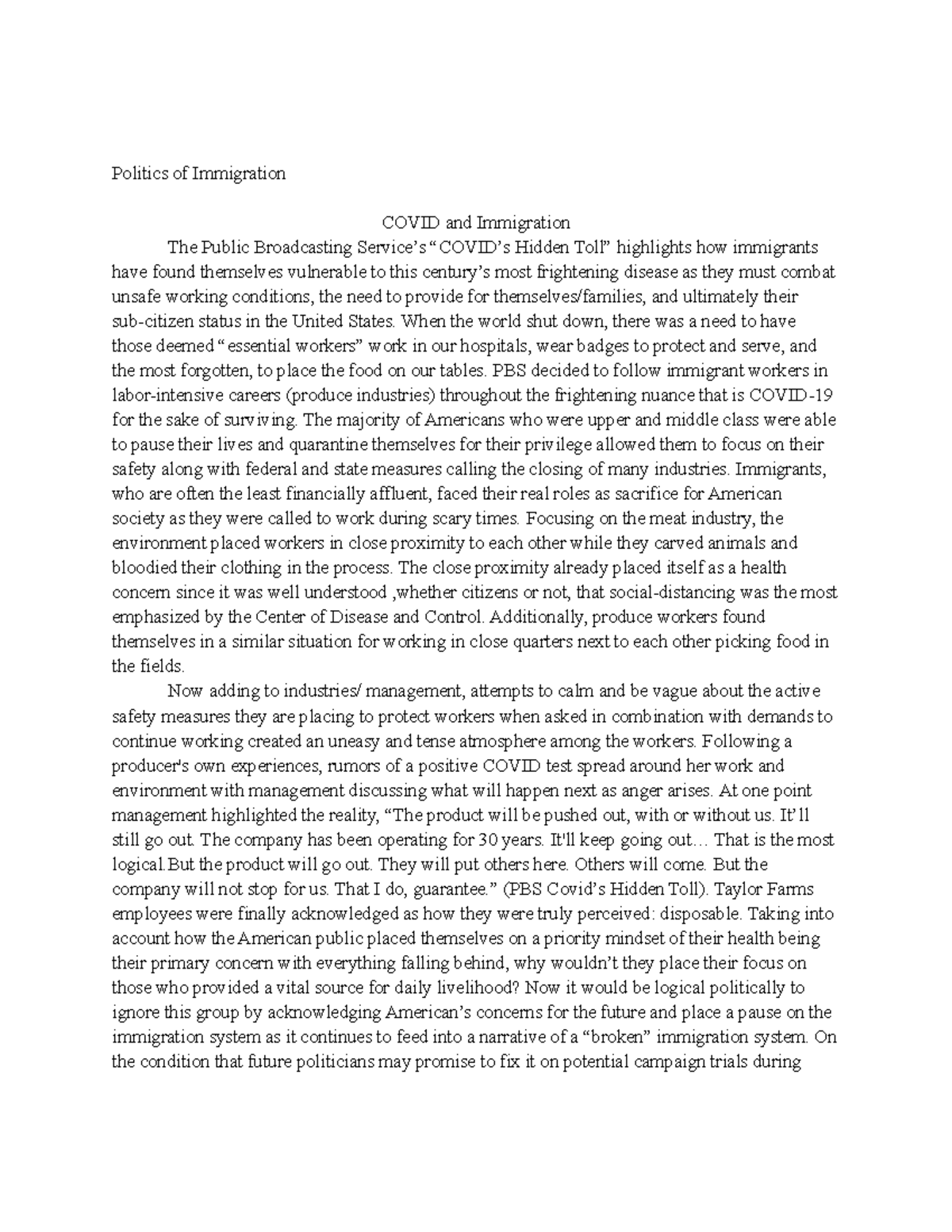 Essay 1 Immigration - Ashley Ramirez Professor Rodgriuez Politics of ...