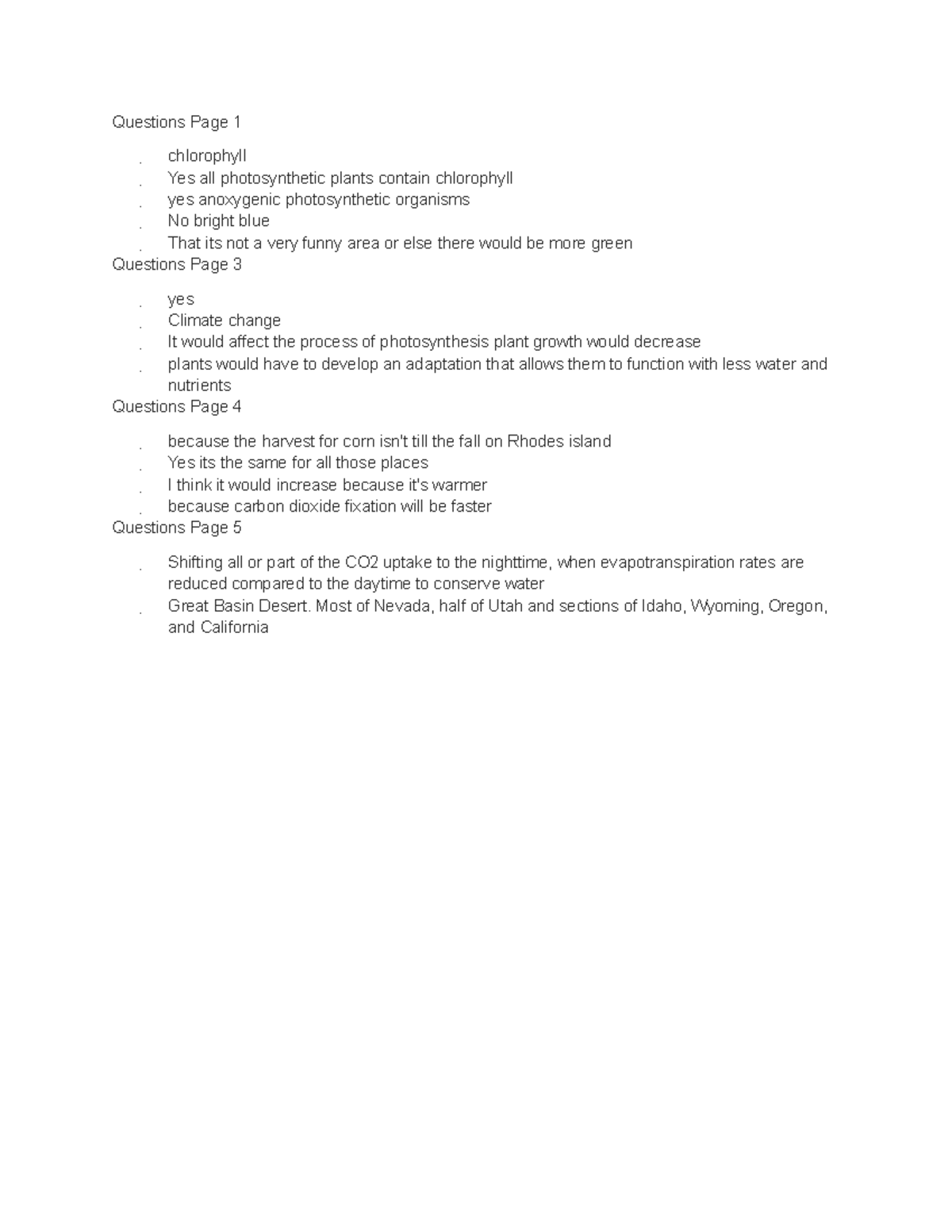 Case Study Colorful Picnic Questions Page 1 chlorophyll Yes all