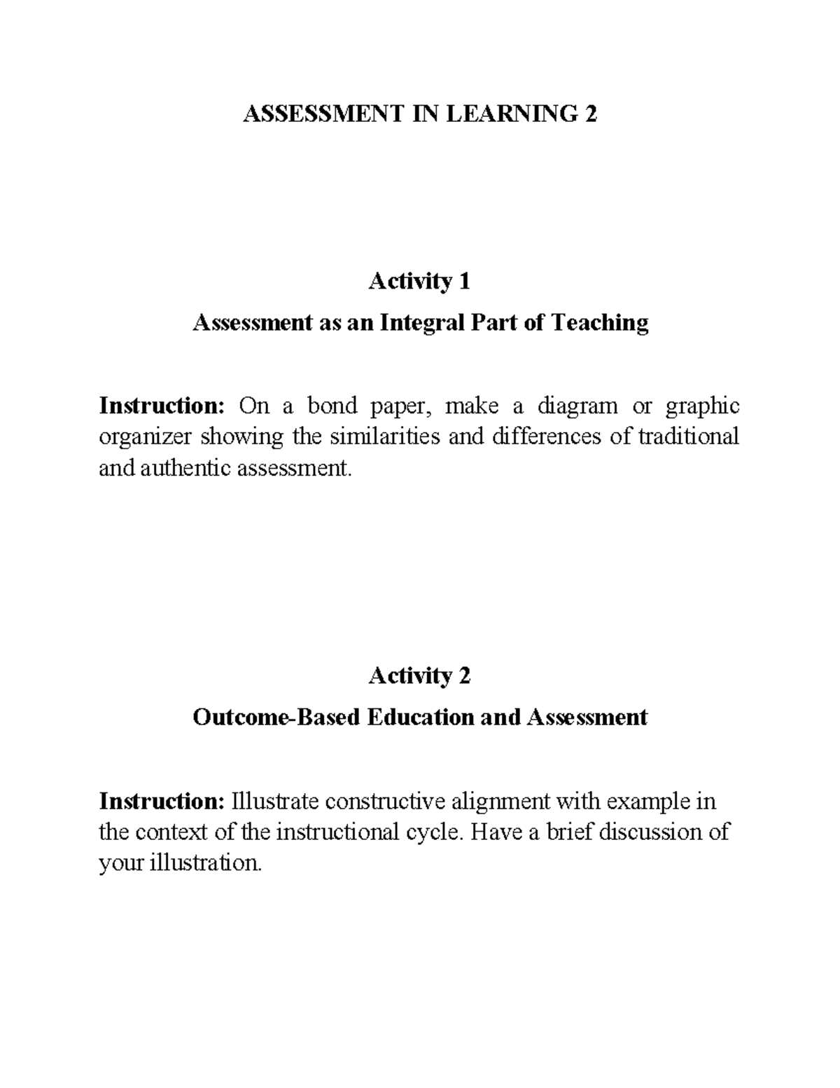 Assessment IN Learning 2 Written Outputs - ASSESSMENT IN LEARNING 2 ...