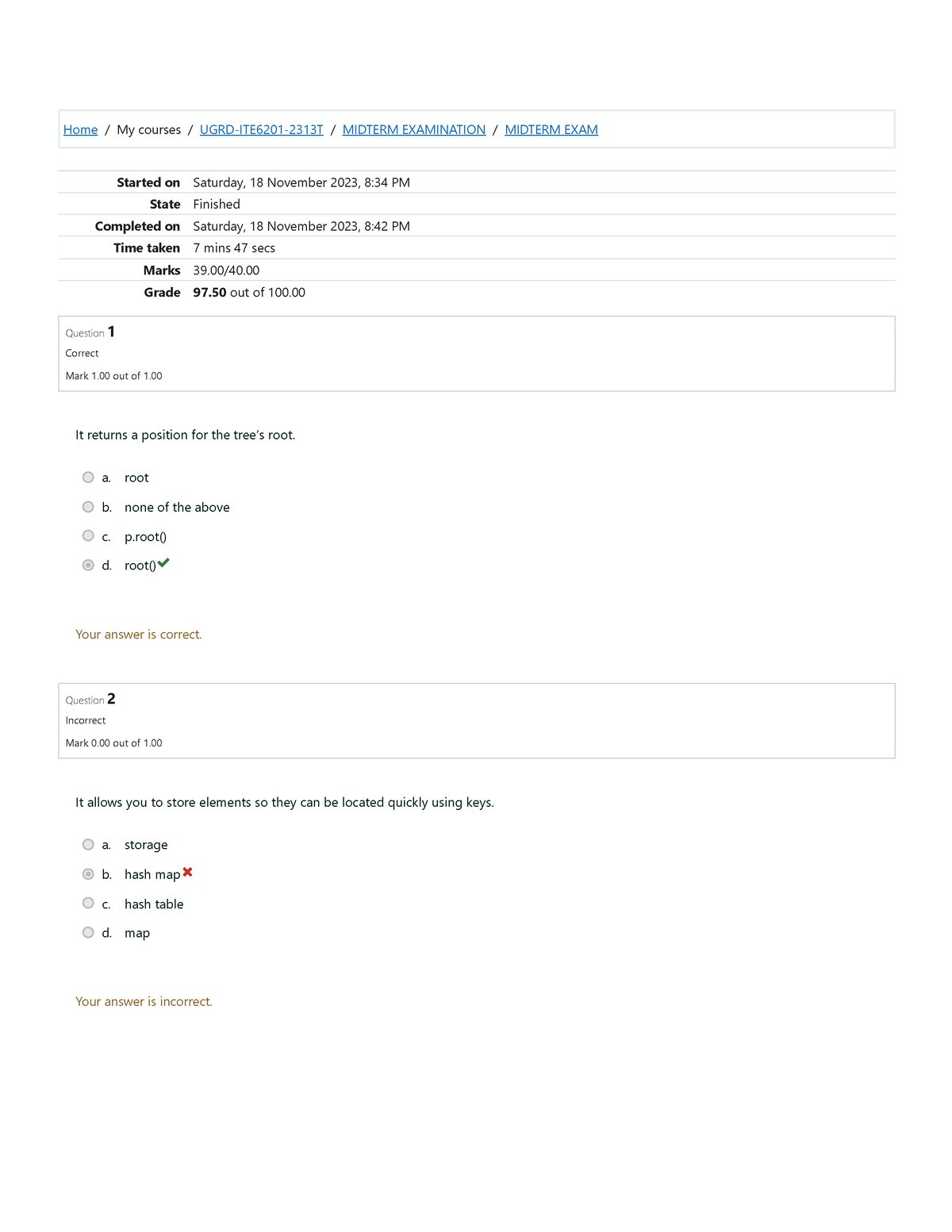 DATA Structures Midterm EXAM - Home / My Courses / UGRD-ITE6201-2313T ...