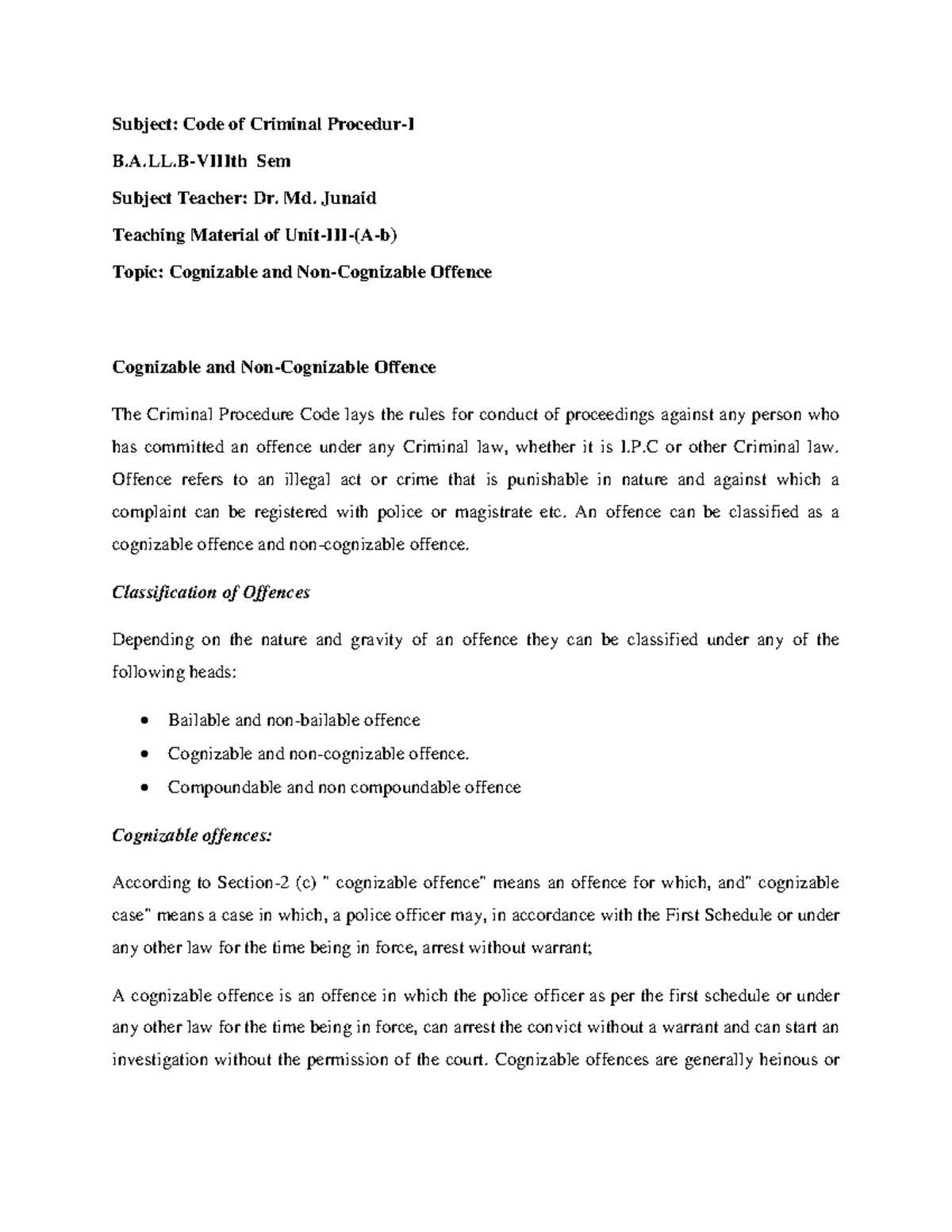 100010988 - Practice naterials - Subject: Code of Criminal Procedur-I B ...