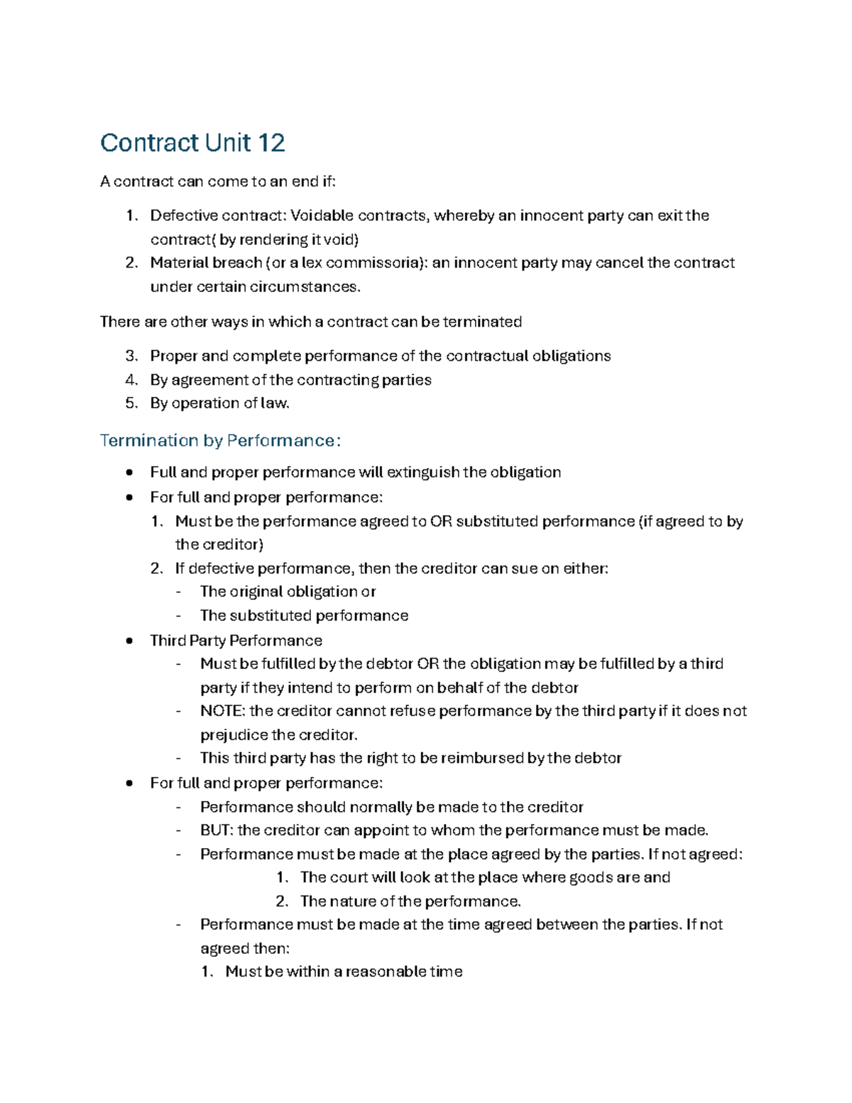 Contract Unit 12 - Lecture notes - Contract Unit 12 A contract can come ...