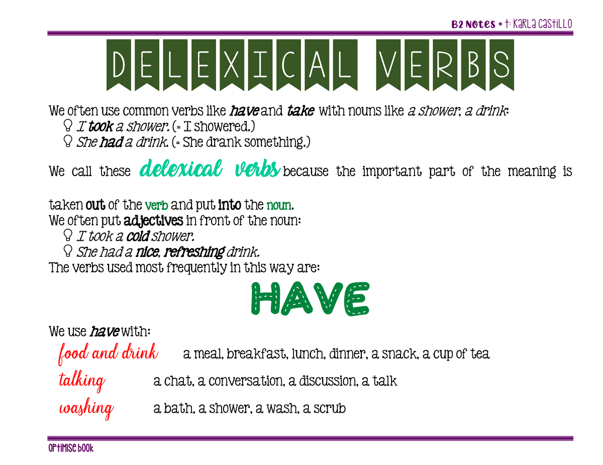 Delexical Verbs Do Make Take Have B2 Notes T Karla Castillo 