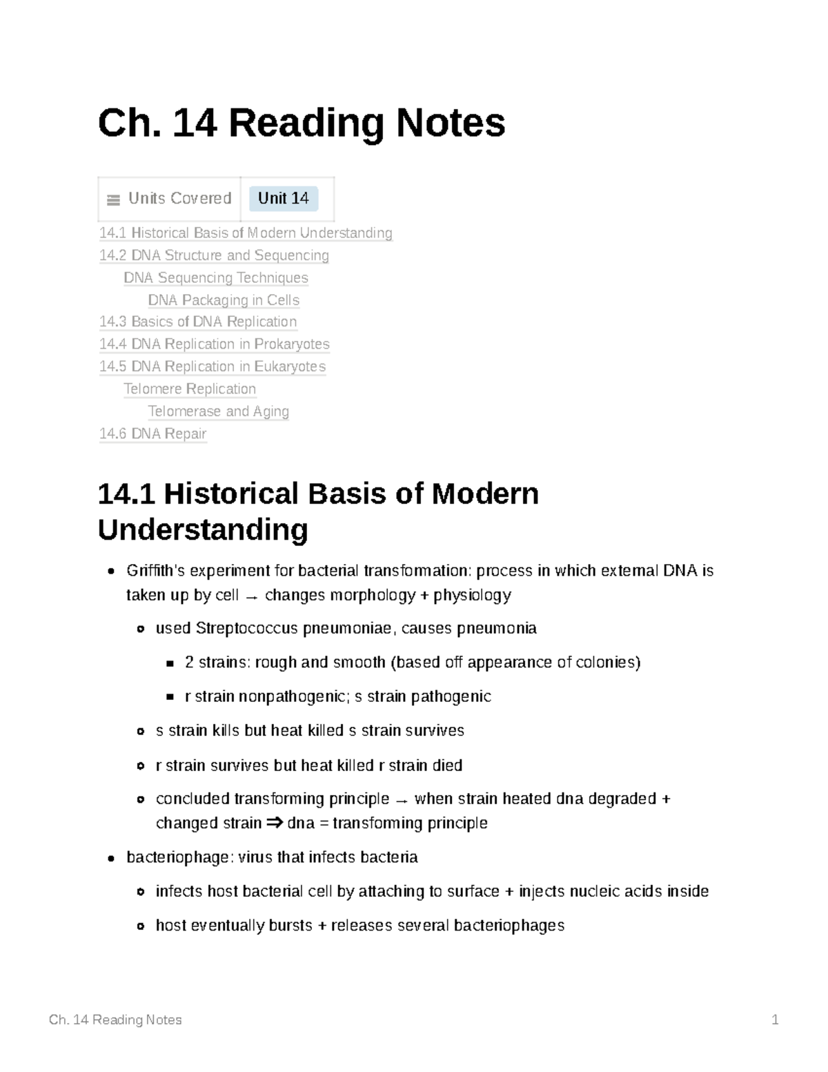 Ch. 14 Reading Notes - Ch. 14 Reading Notes Units Covered Unit 14 14 ...