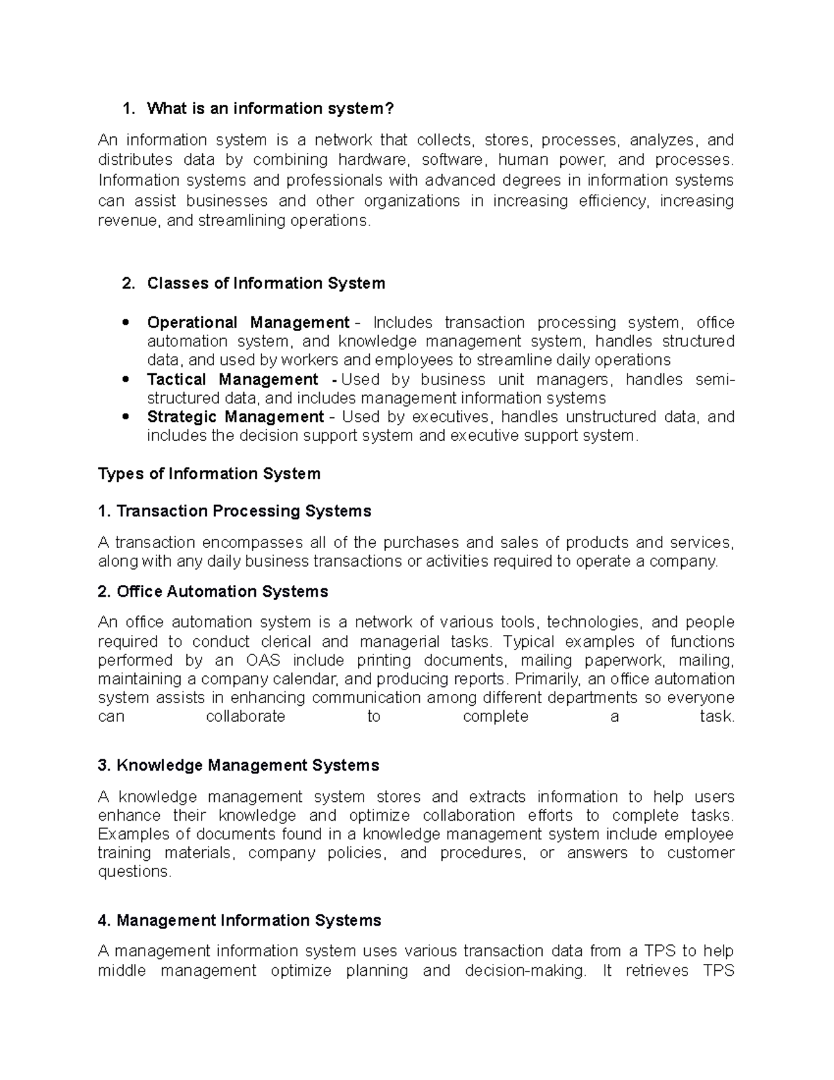 What is an information system - 1. What is an information system? An ...