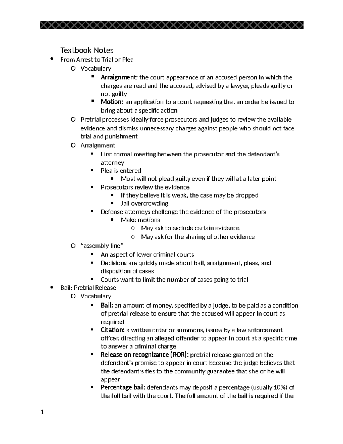 CCJS100 Ch 8 Lecture Notes - Textbook Notes From Arrest To Trial Or ...