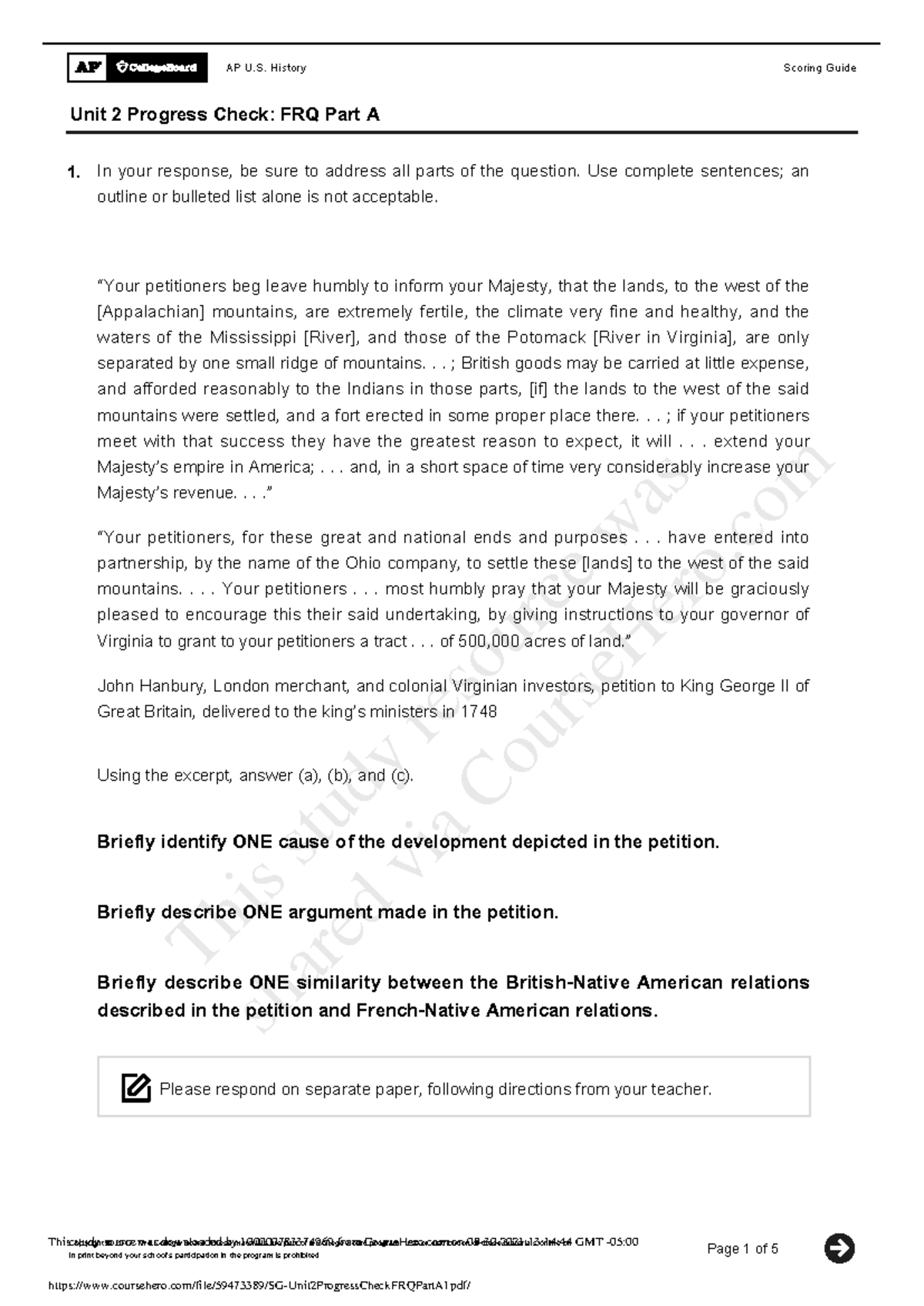 Unit 5 Progress Check Frq Part A - gheg7eq