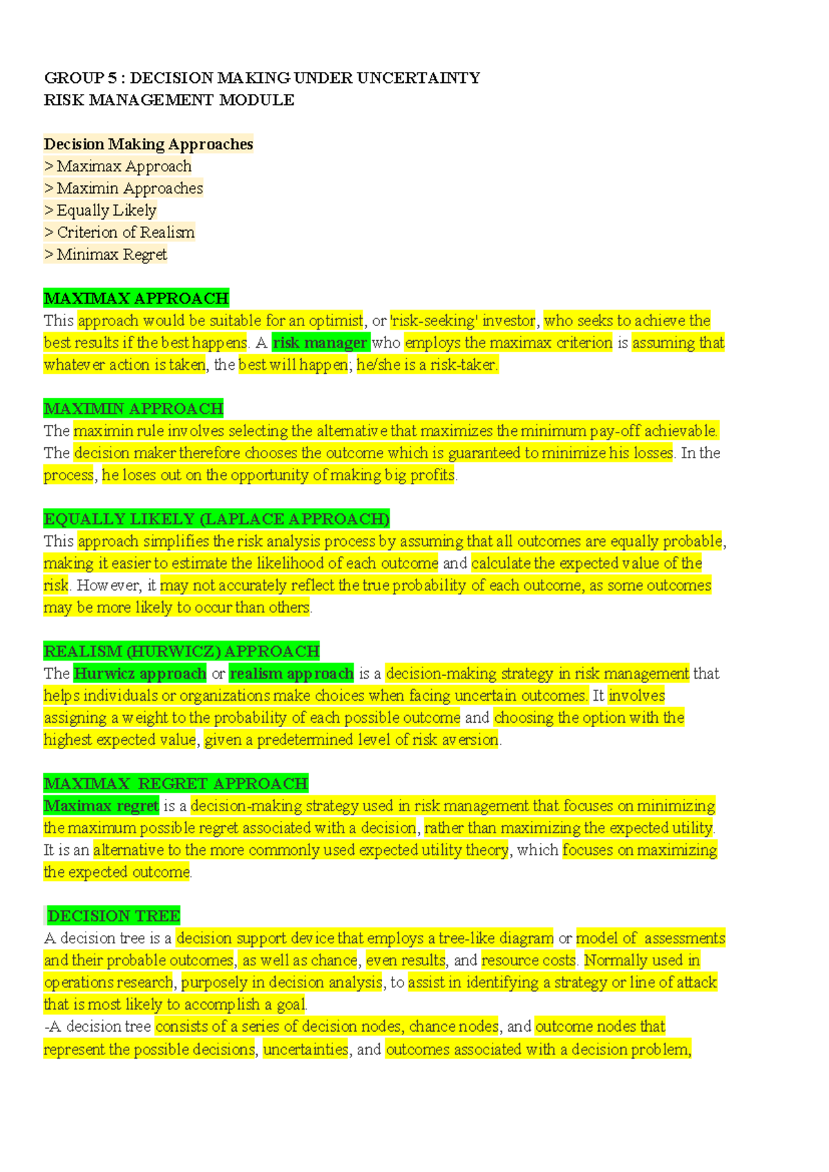 Group-5- RISK-FOR- Module - GROUP 5 : DECISION MAKING UNDER UNCERTAINTY ...