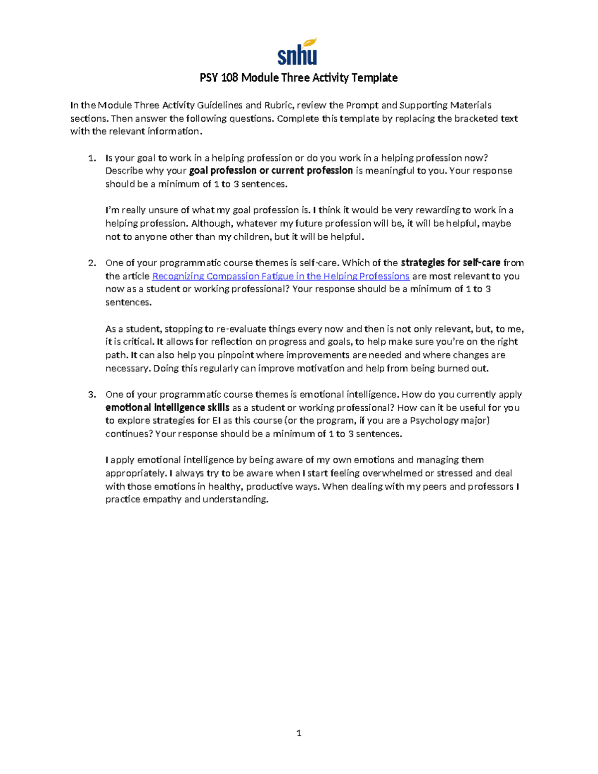 PSY108 3-2 - Module 3 Assignment - PSY 108 Module Three Activity ...