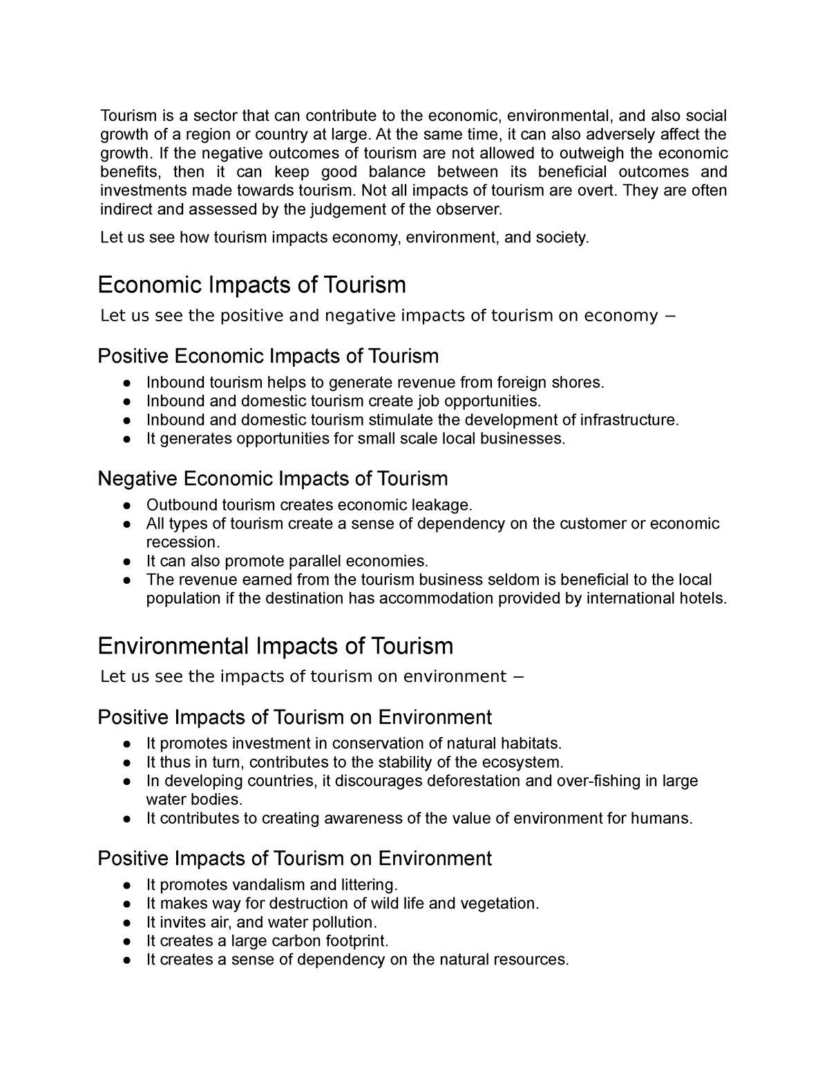 literature review on impacts of tourism