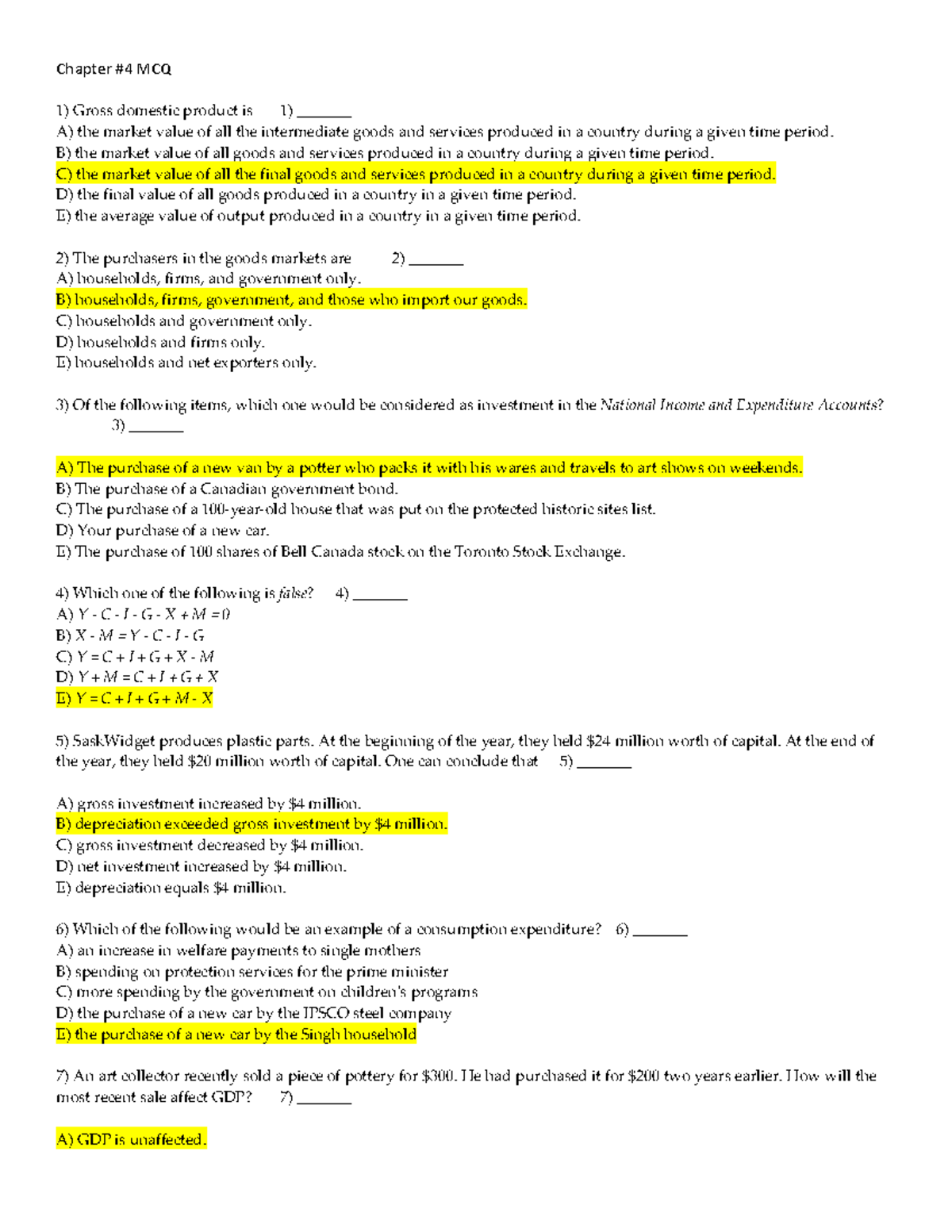 Tutorial review - Chapter #4 MCQ Gross domestic product is 1) _______ A ...