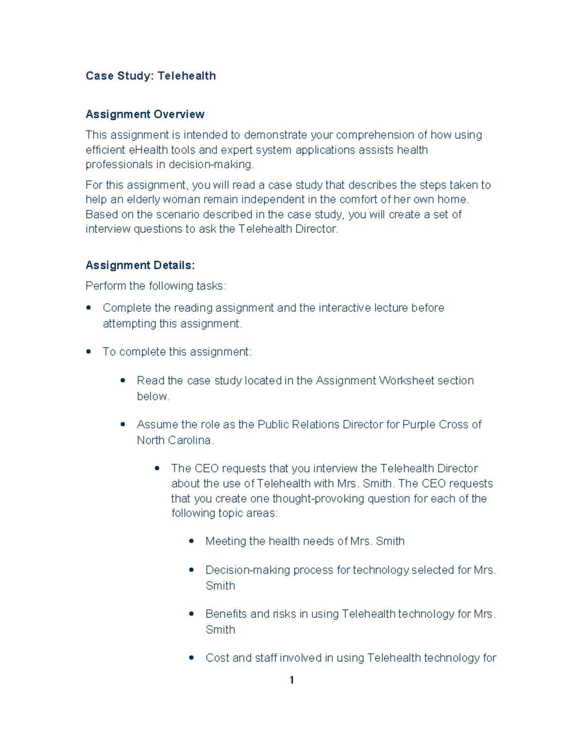 week 4 assignment telehealth case study