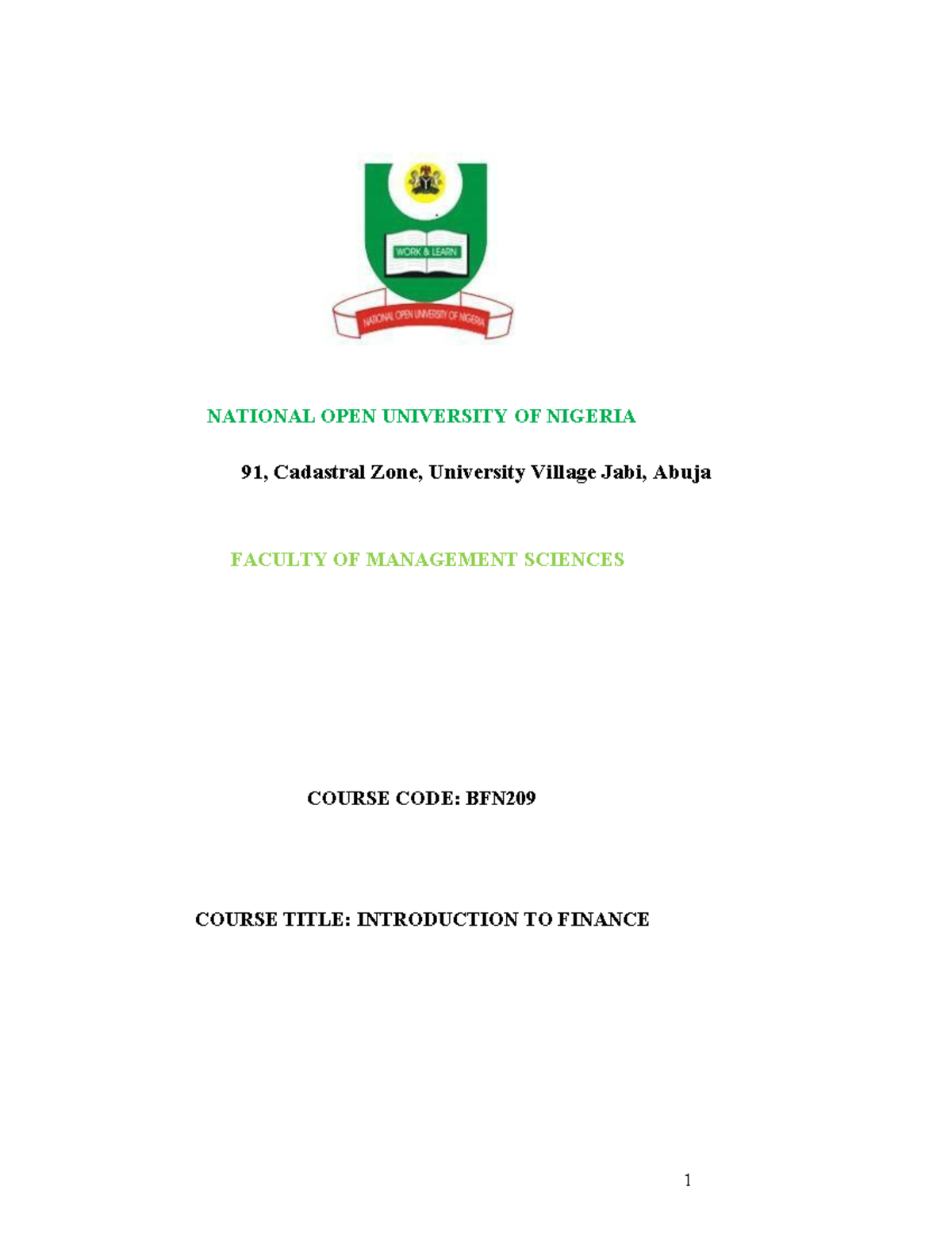 BFN 209 - See File - NATIONAL OPEN UNIVERSITY OF NIGERIA 91, Cadastral ...