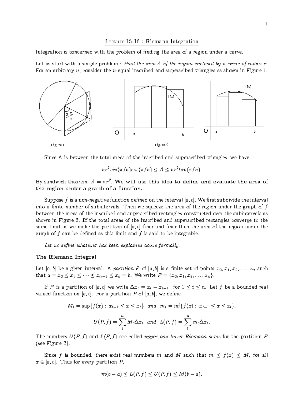 Refinements and REAL ANALYSIS - Lecture 15-16 : Riemann Integration ...