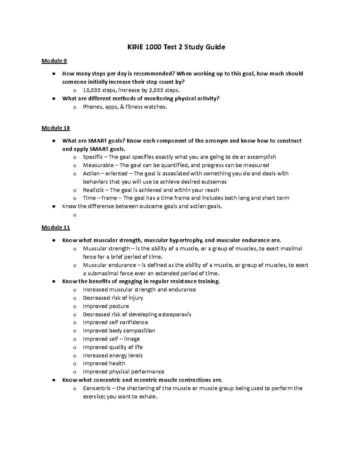 KINE 1000 Test 2 Study Guide KINE 1000 Test 2 Study Guide Module 9