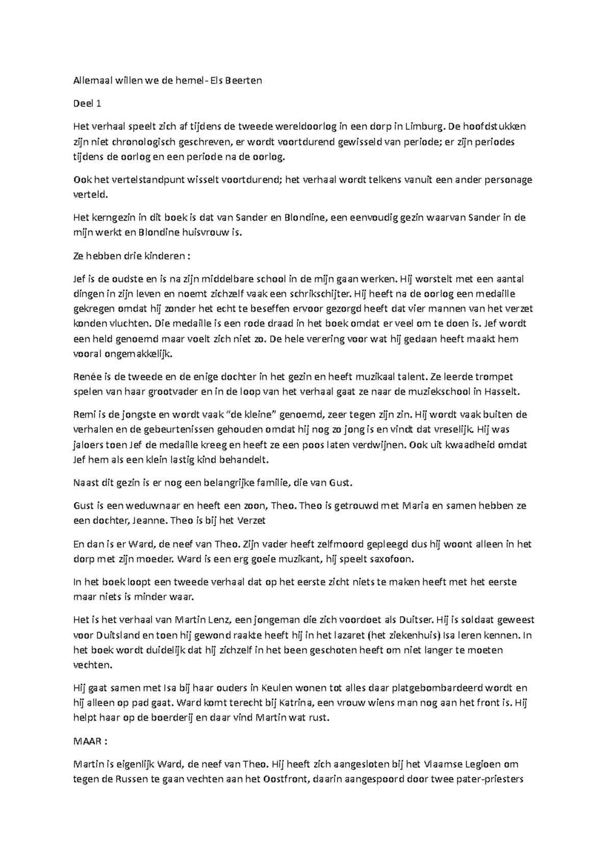 Allemaal willen we de hemel De hoofdstukken zijn niet chronologisch geschreven, er wordt Studocu