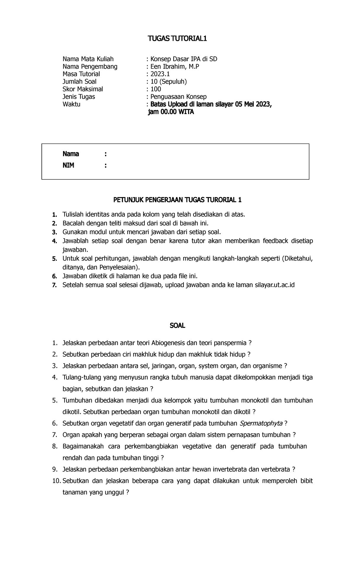 Tugas Tutorial 1 - TUGAS TUTORIAL 1 Nama Mata Kuliah : Konsep Dasar IPA ...