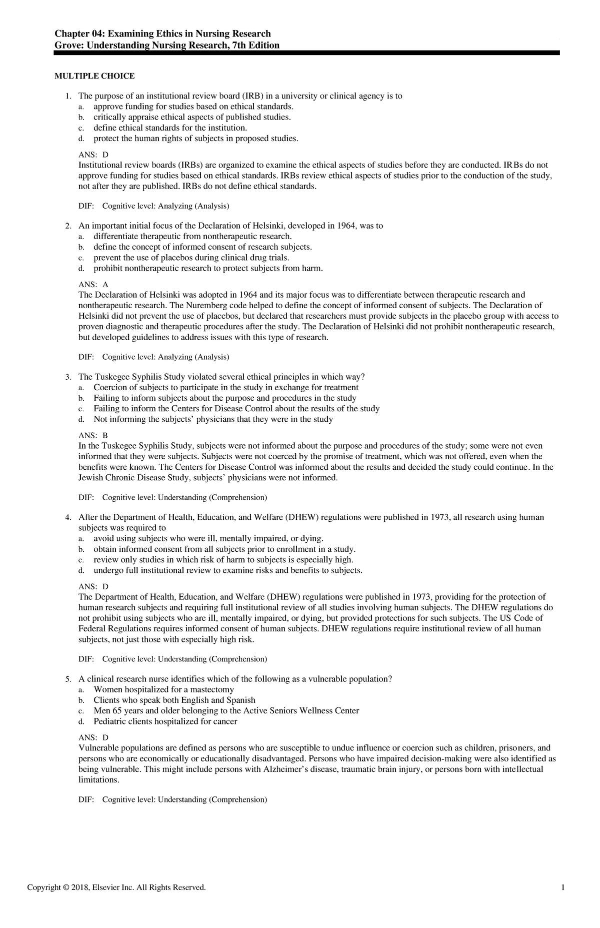 Exam View - Chapter 04 - Understanding Nursing research 7th edition by ...