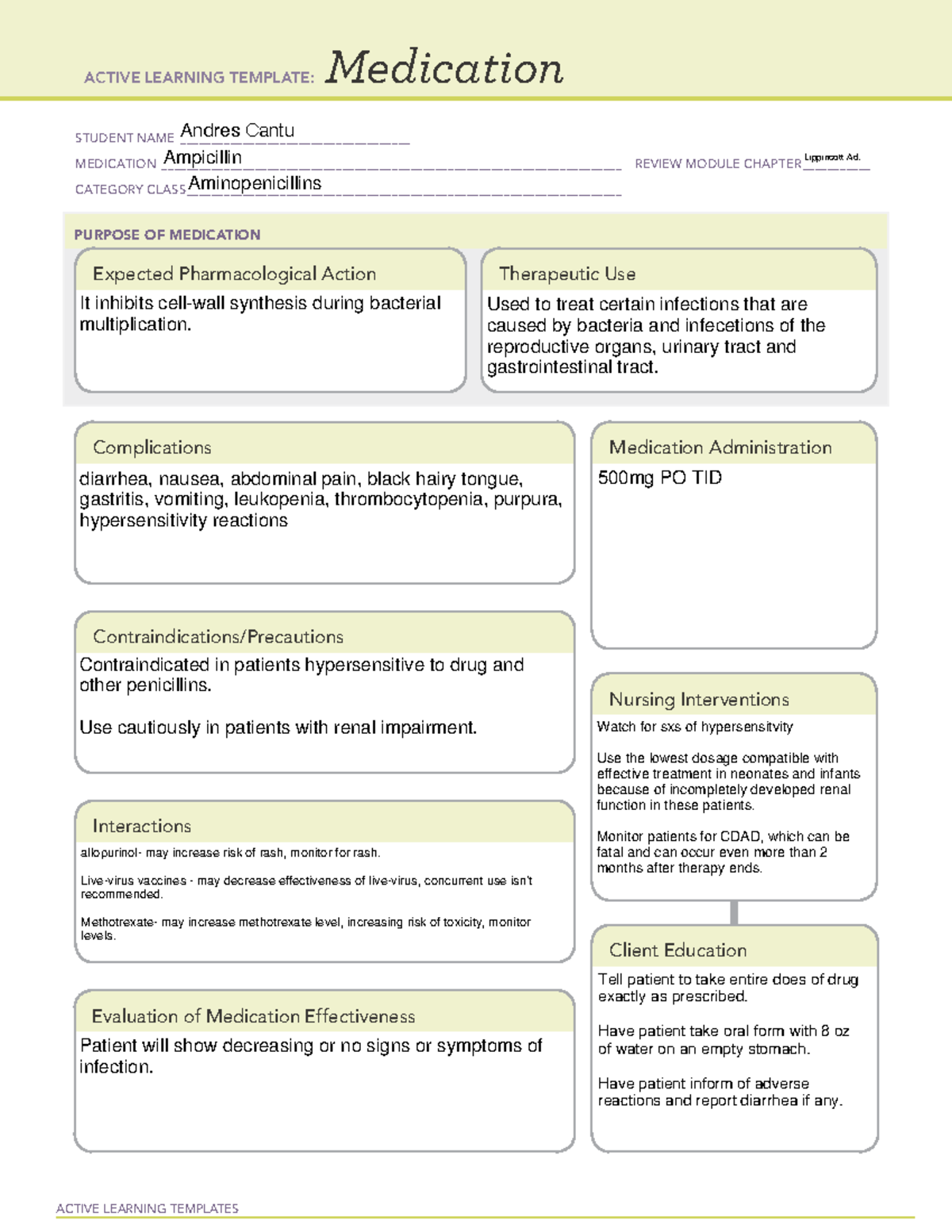 ATI Medication Ampilcillin (Aminopenicillins) - ACTIVE LEARNING ...