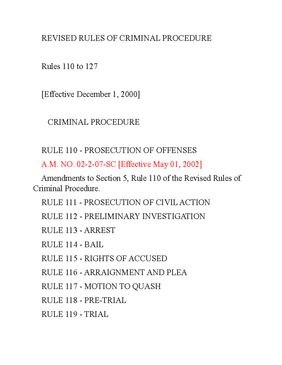 CLJ 6 Criminal Procedure 2023 - REVISED RULES OF CRIMINAL PROCEDURE ...