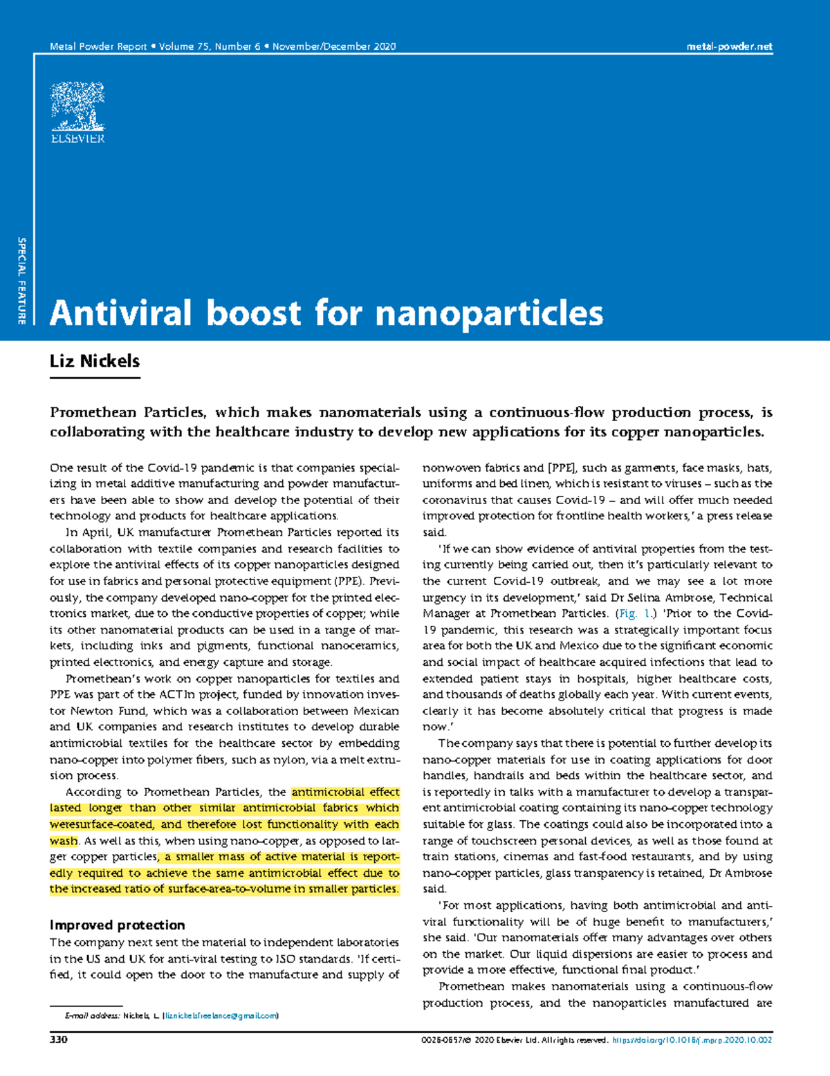 Antiviral boost for nanoparticles - Liz Nickels Promethean Particles ...