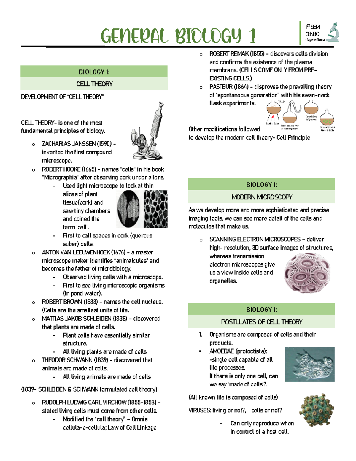 Genbio fayeofiana - notes - DEVELOPMENT OF “CELL THEORY” CELL THEORY ...
