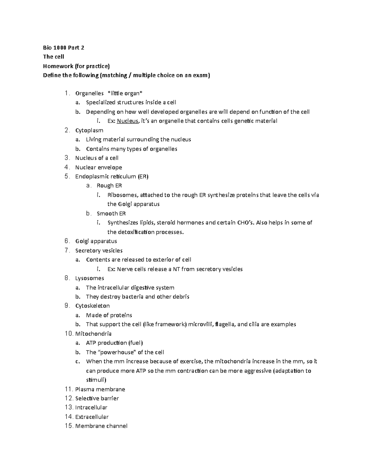 Bio 1000 Part 2 - Definitions of the different types of cells. - Bio ...