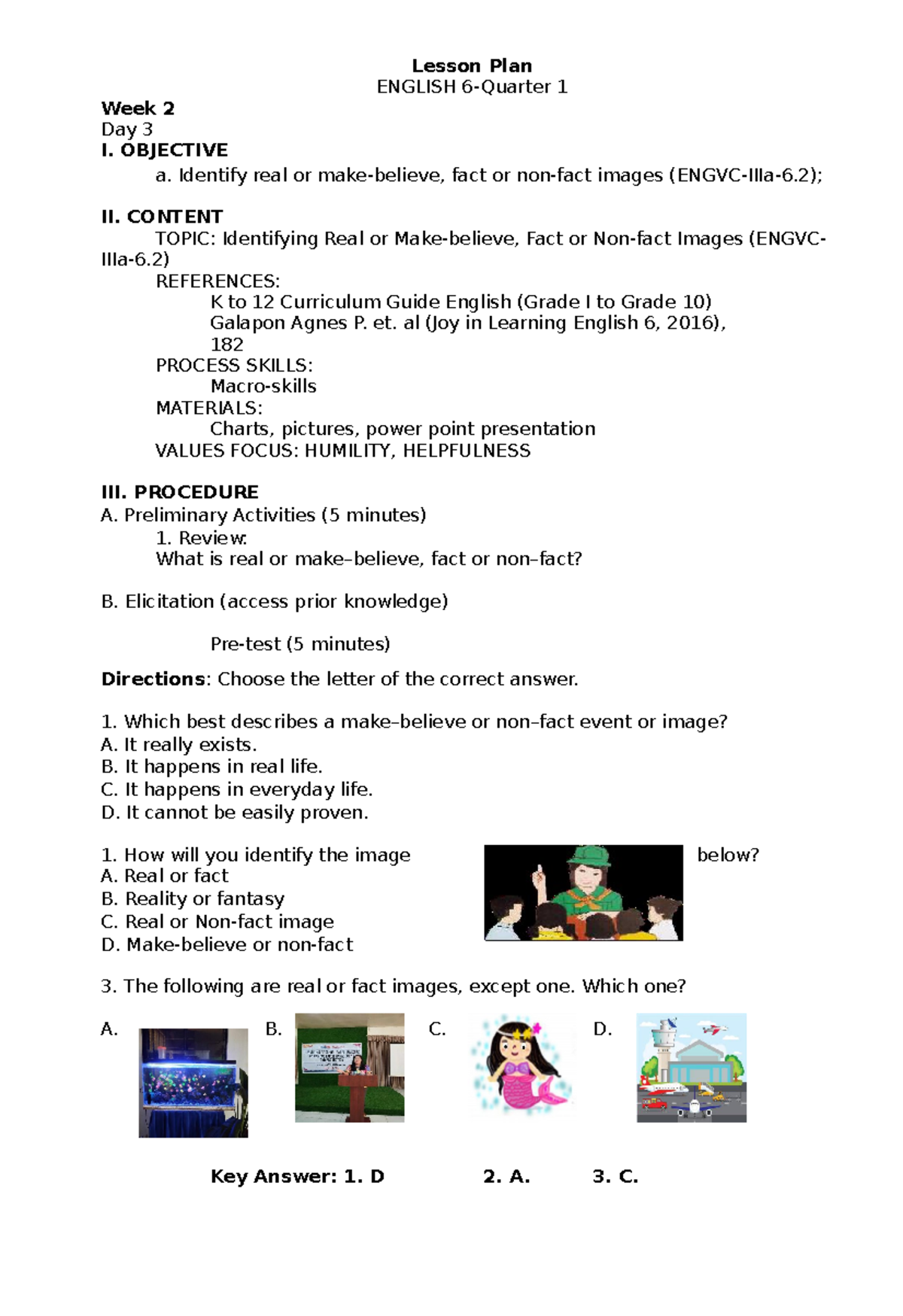 Lesson Plan in English 6 - Lesson Plan ENGLISH 6-Quarter 1 Week 2 Day 3 ...