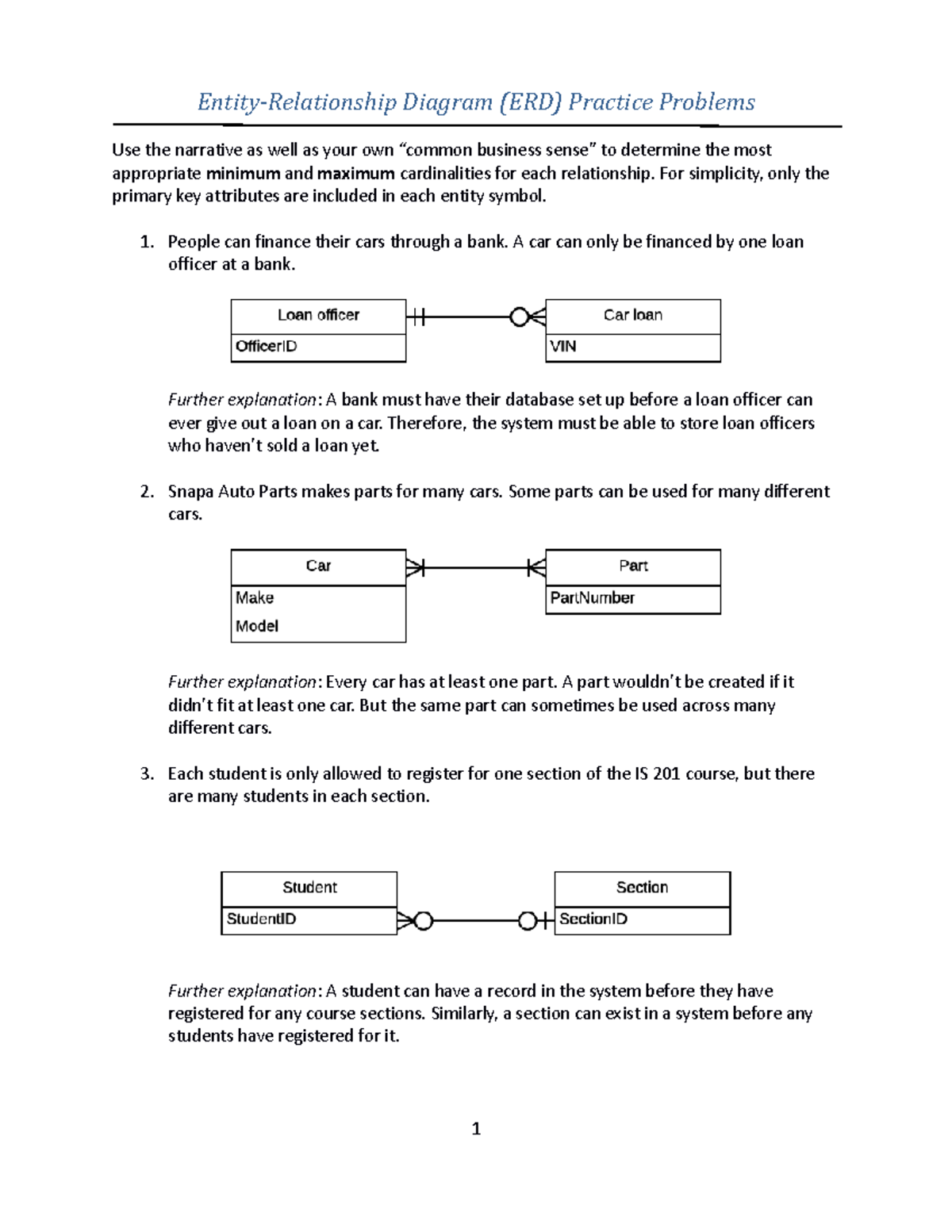 ERD key homework - Entity-Relationship Diagram (ERD) Practice Problems ...