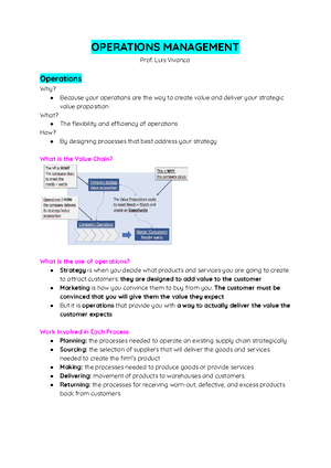 Operations cheat sheet - 2- Manufacturing operations is centred around ...