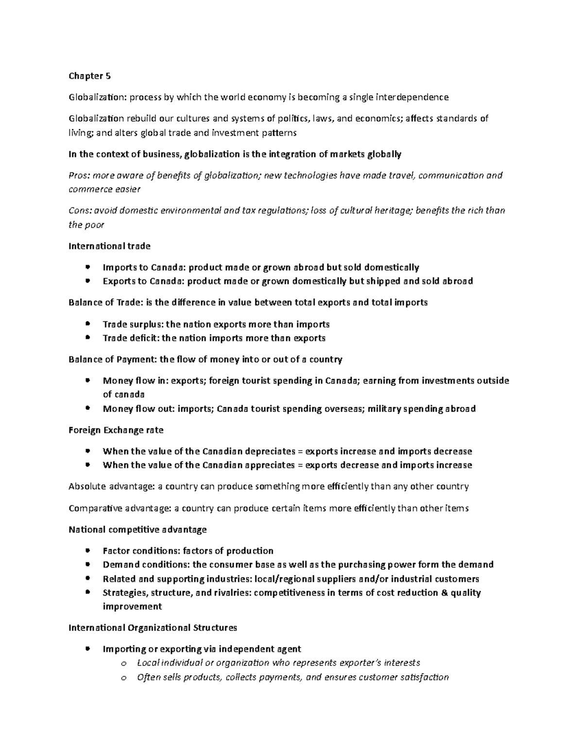 BUSM 1100 - Chapter 5 - Lecture notes 5 - Chapter 5 Globalization ...