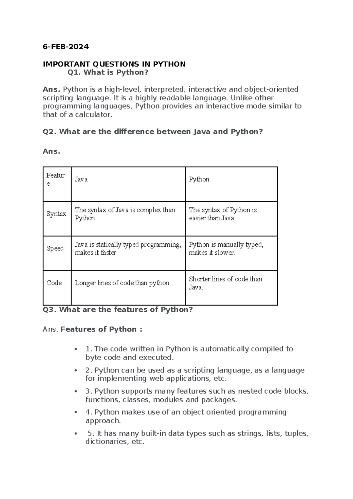 50 Questions - important question of python - 6-FEB- IMPORTANT ...