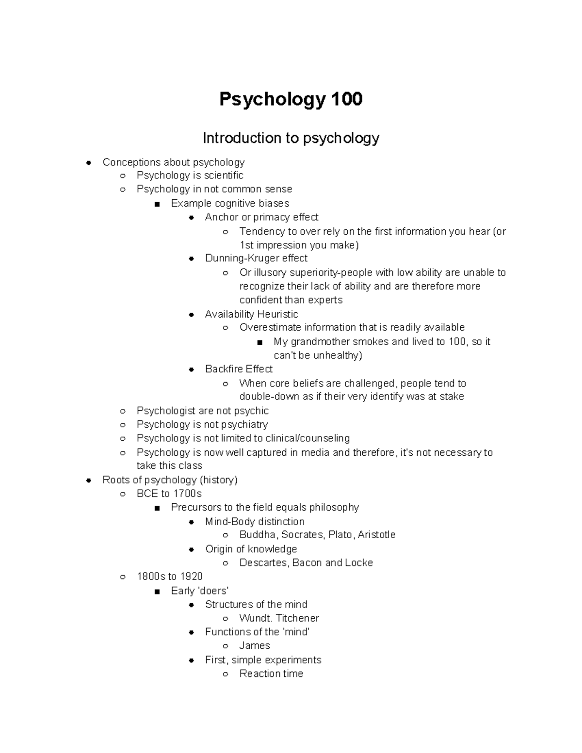 Psych 100 - Lecture notes All - Psychology 100 Introduction to ...