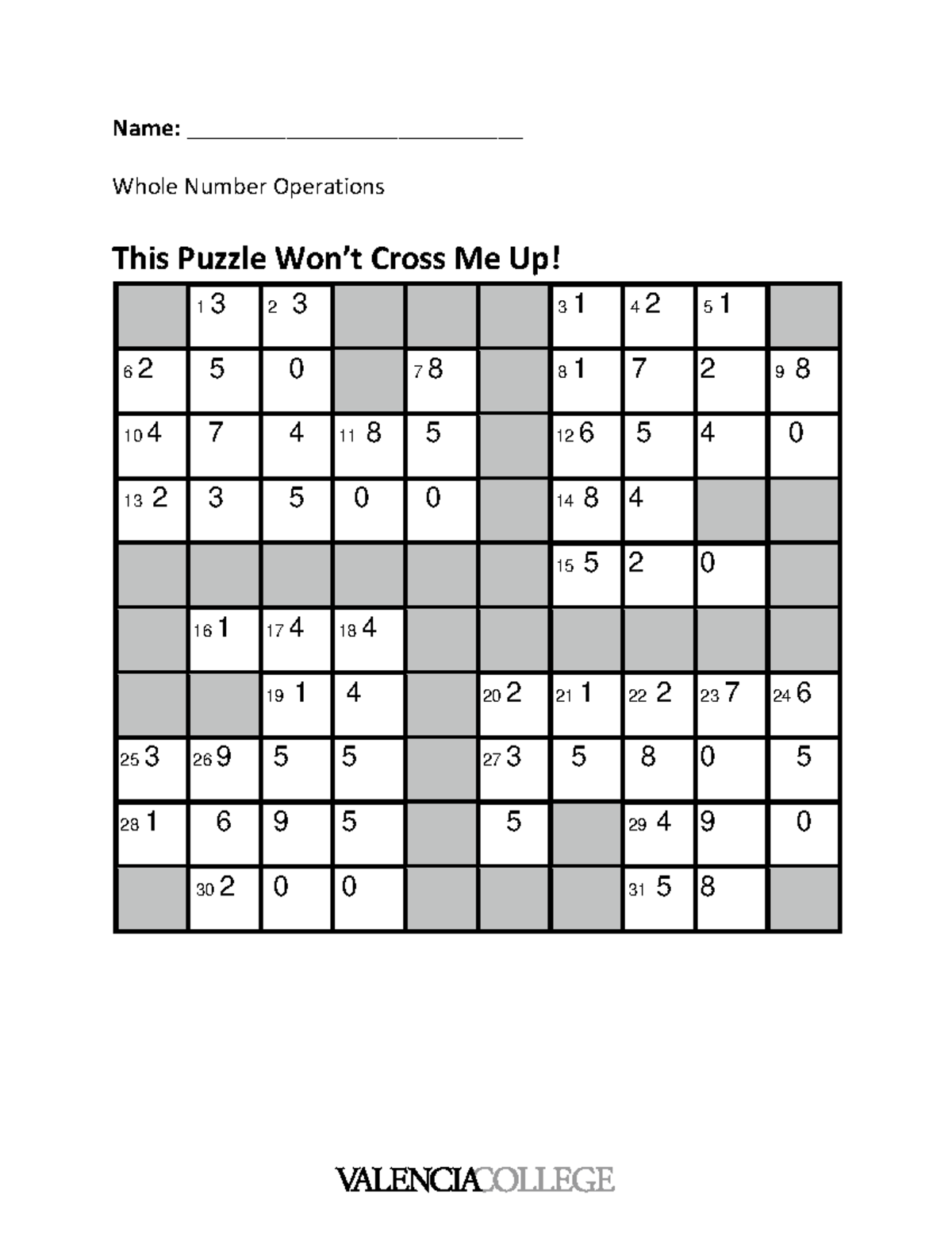 Ch 1 word puzzle Dev math - Name: ___________________________ Whole ...