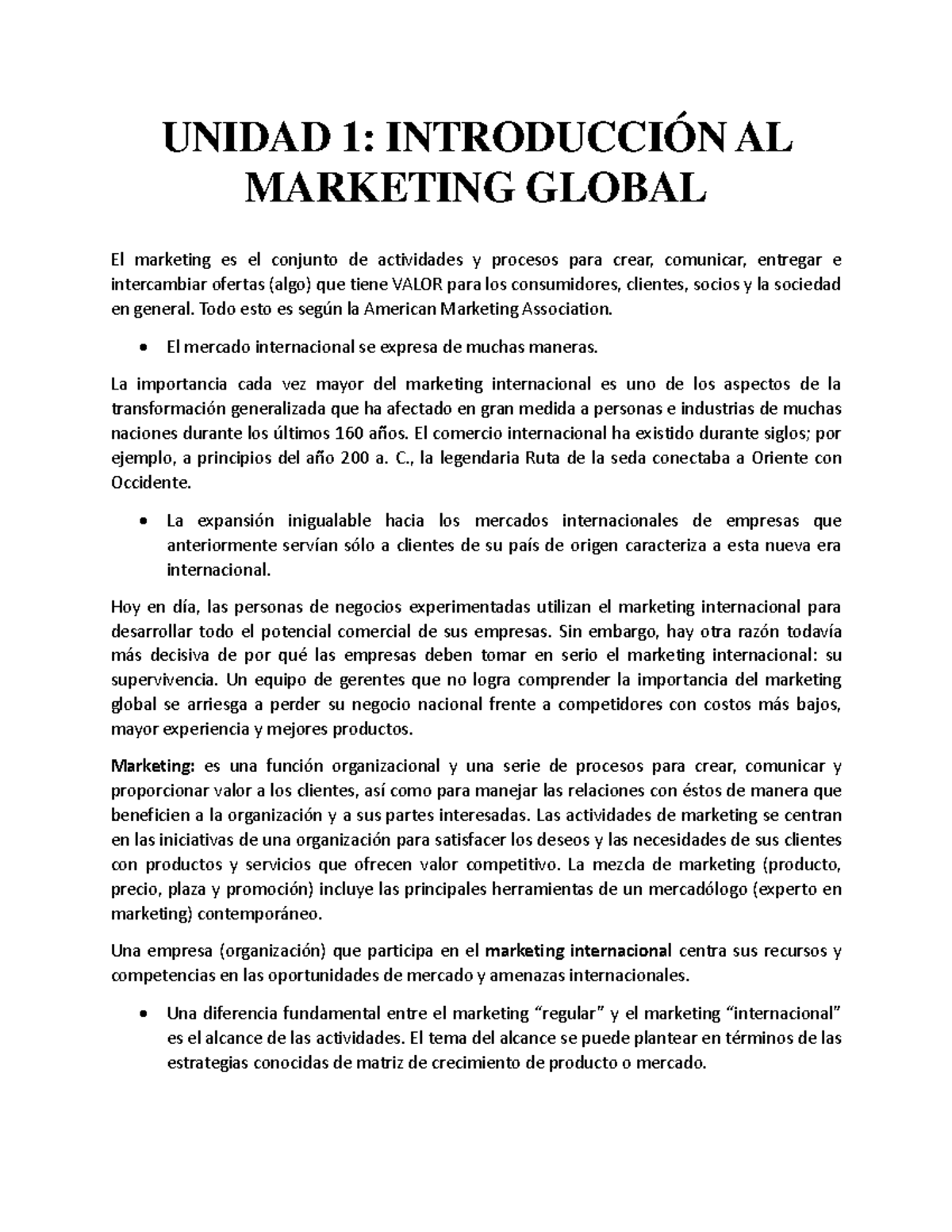 Marketing Global - Unidad 1 - UNIDAD 1: INTRODUCCIÓN AL MARKETING ...