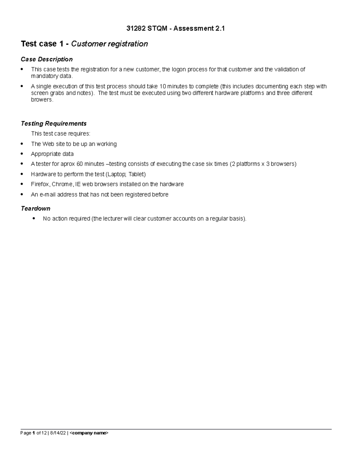 2018 Test Case 1 - Smoke Test - Test case 1 - Customer registration ...
