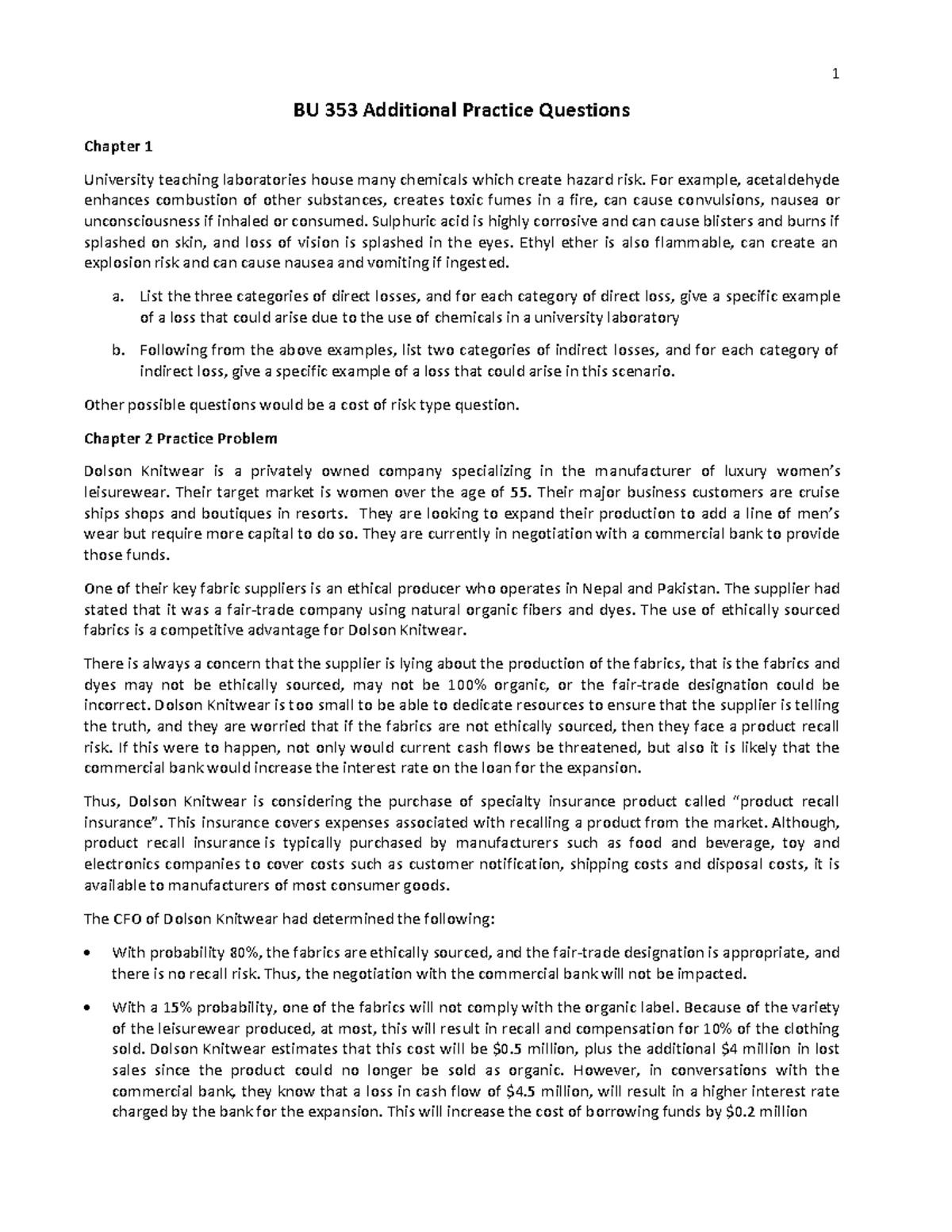 Additional practice questions - BU 353 Additional Practice Questions ...