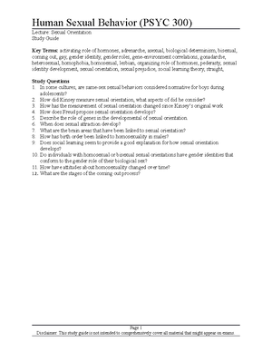 Study Guide (Anatomy and Physiology) - Human Sexual Behavior (PSYC 300 ...