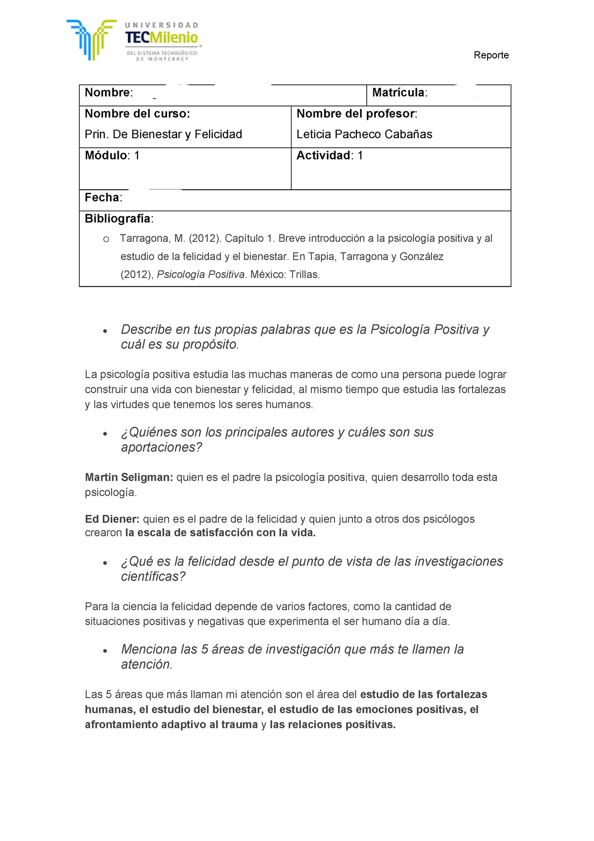 Principios actividad 1 - Reporte Nombre: Edgar Jair Badillo Bañuelos  Matrícula: 2944592 Nombre del - Studocu