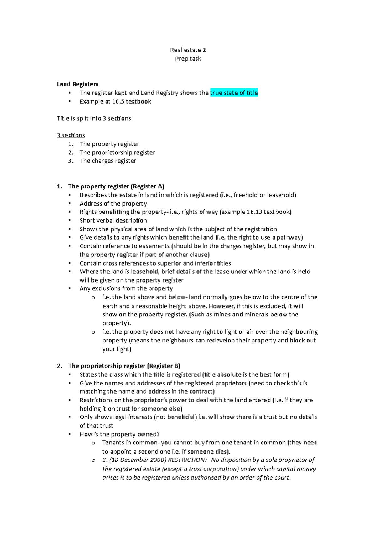 Real estate 2 Prep Tasks - Real estate 2 Prep task Land Registers The ...