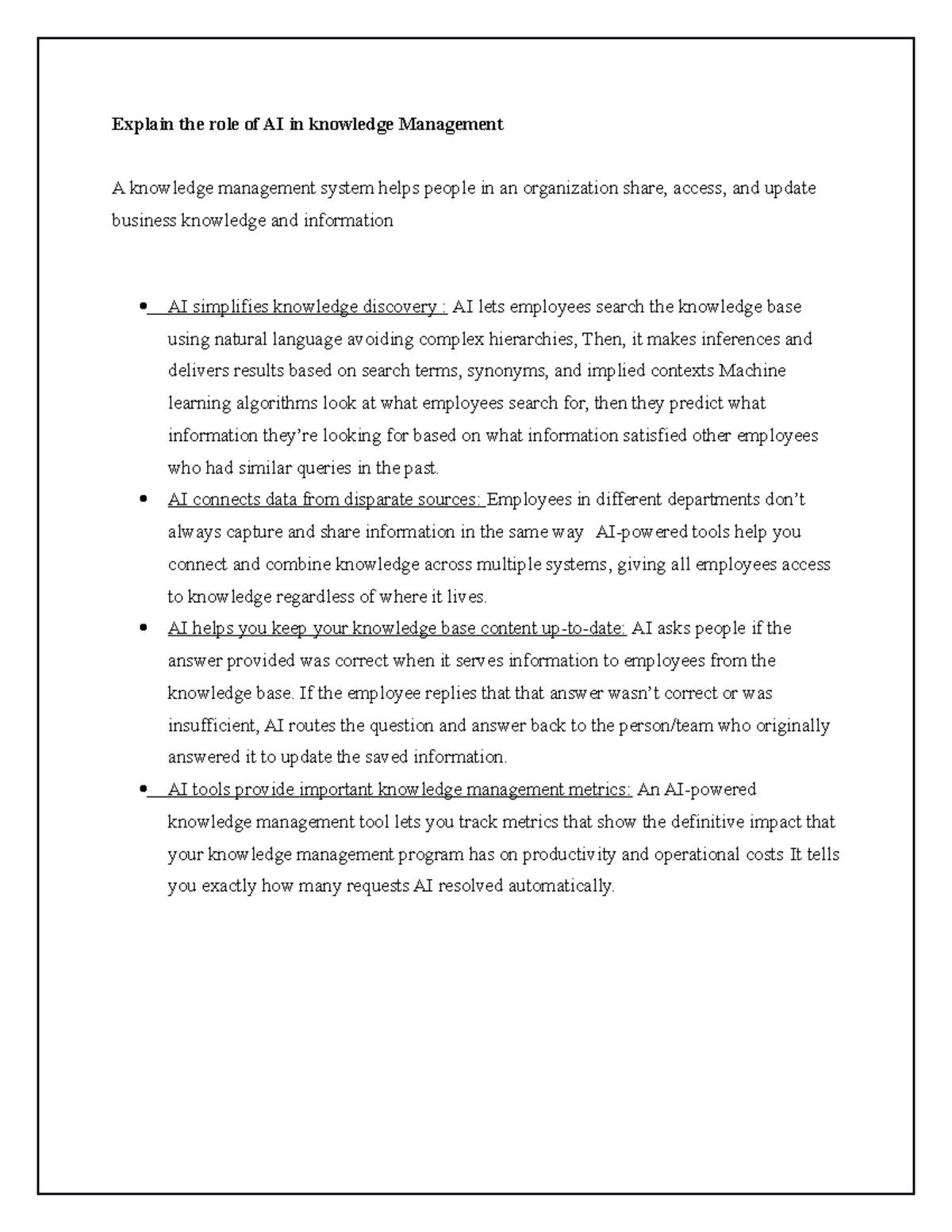 Role of AI in Knowledge management - Explain the role of AI in ...