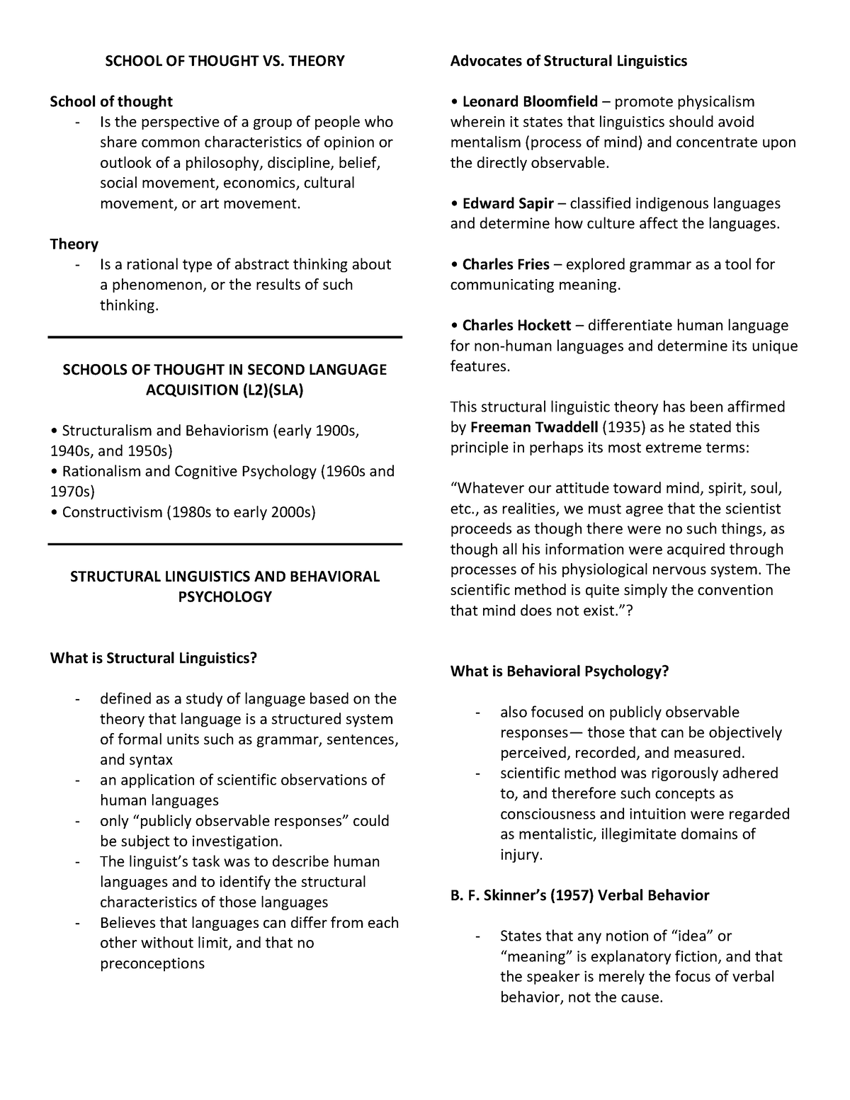 School of thought and theory - SCHOOL OF THOUGHT VS. THEORY School of ...