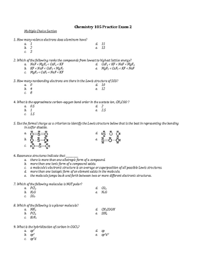 CHEM 105 Exam 2 Practice - Chemistry 105 Practice Exam 2 Multiple ...