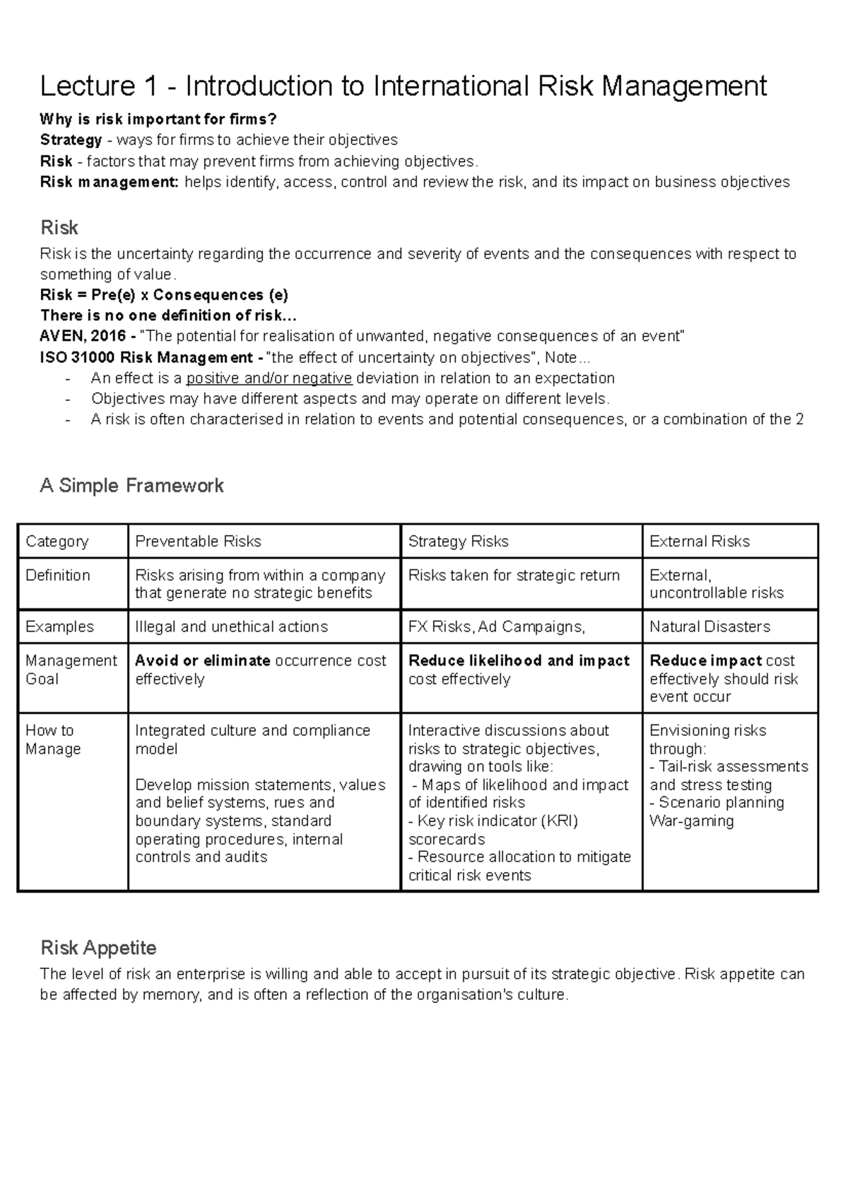 IBUS2103 Lecture - Lecture 1 - Introduction To International Risk ...