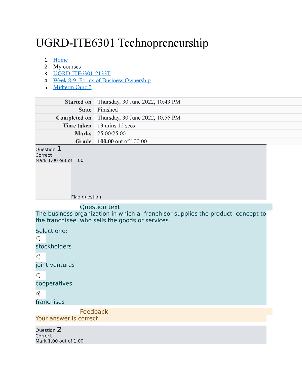 Technopreneurship Midterm Quiz 2 - UGRD-ITE6301 Technopreneurship ...