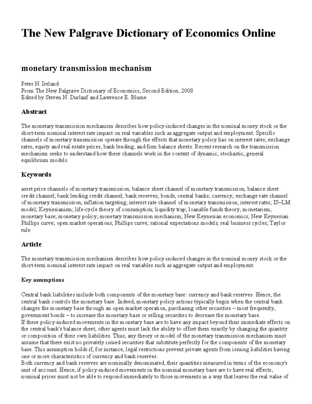 transmission mechanism The New Palgrave Dictionary of