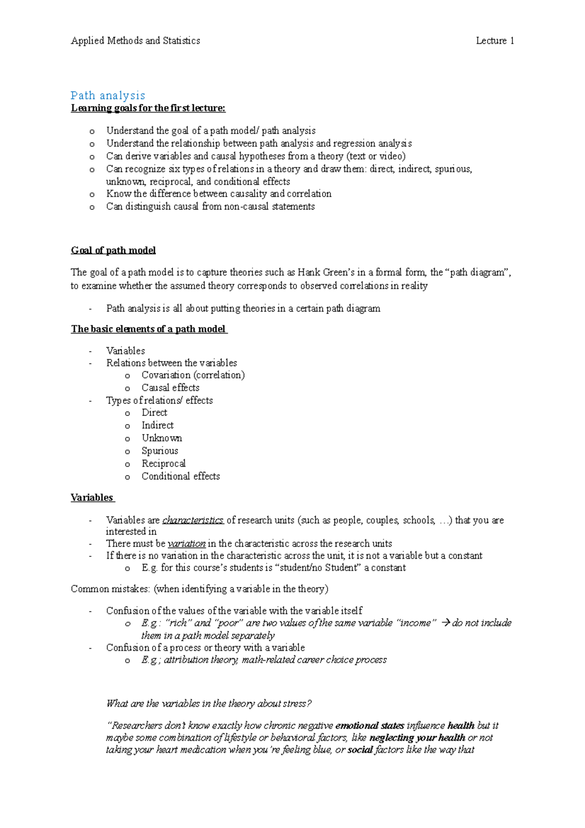 Basic elements of path analysis - Lecture 1 - Path analysis Learning ...