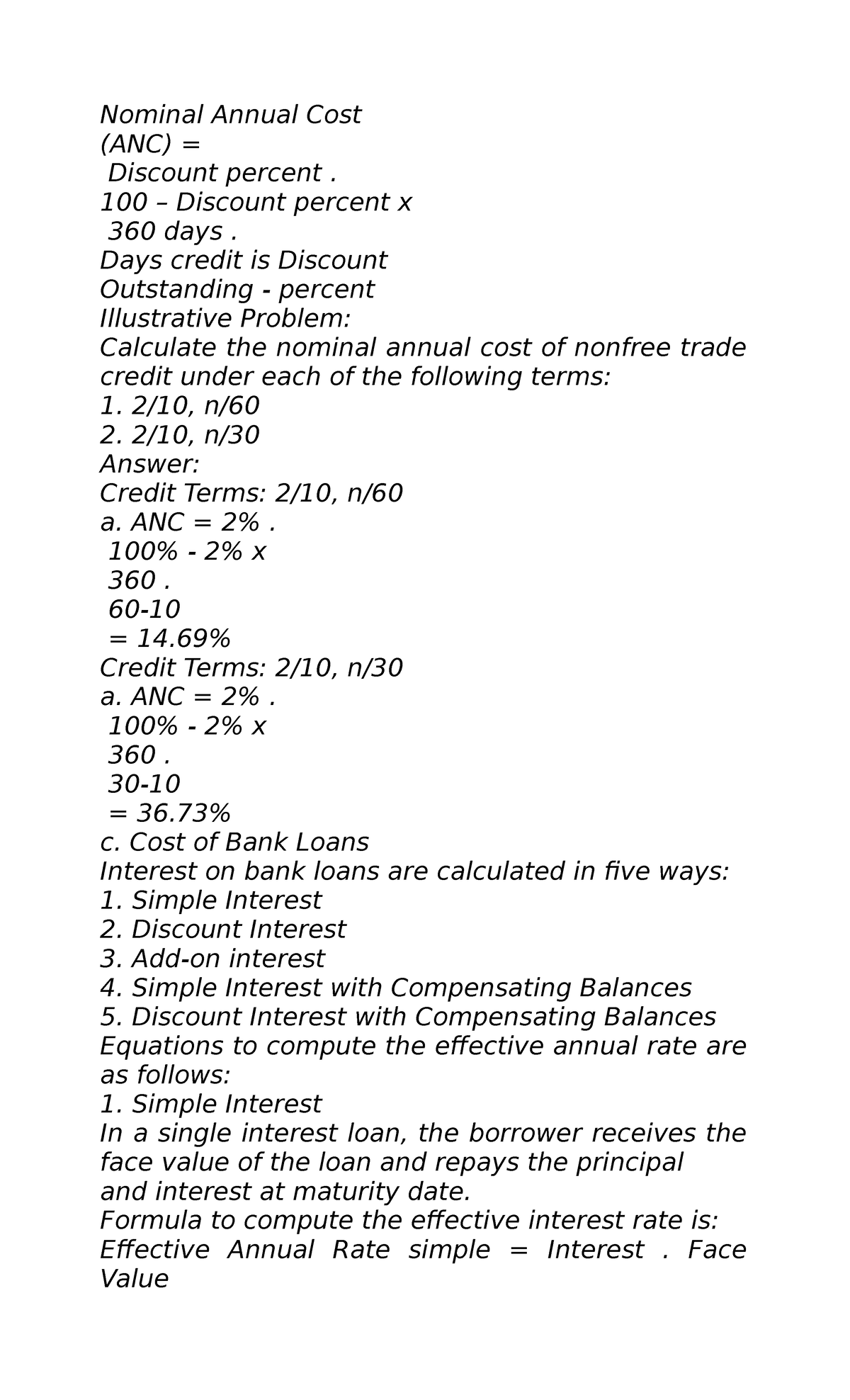 LO3 Notes Nominal Annual Cost (ANC) = Discount percent. 100