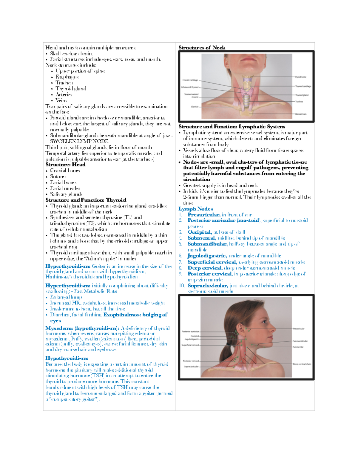 Study guides for Health Assessment Exam 1 - Head and neck contain ...