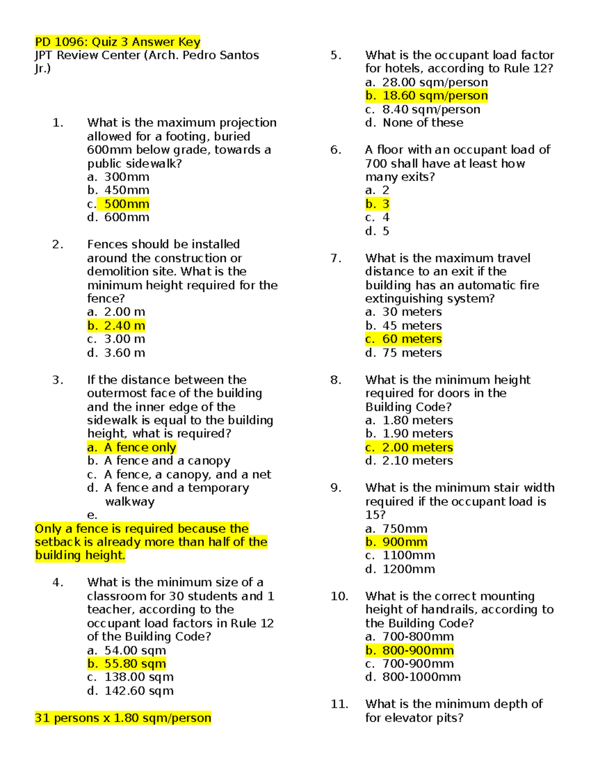 BLDG LAWS Pedro Quiz 3 PD 1096 - PD 1096: Quiz 3 Answer Key JPT Review ...